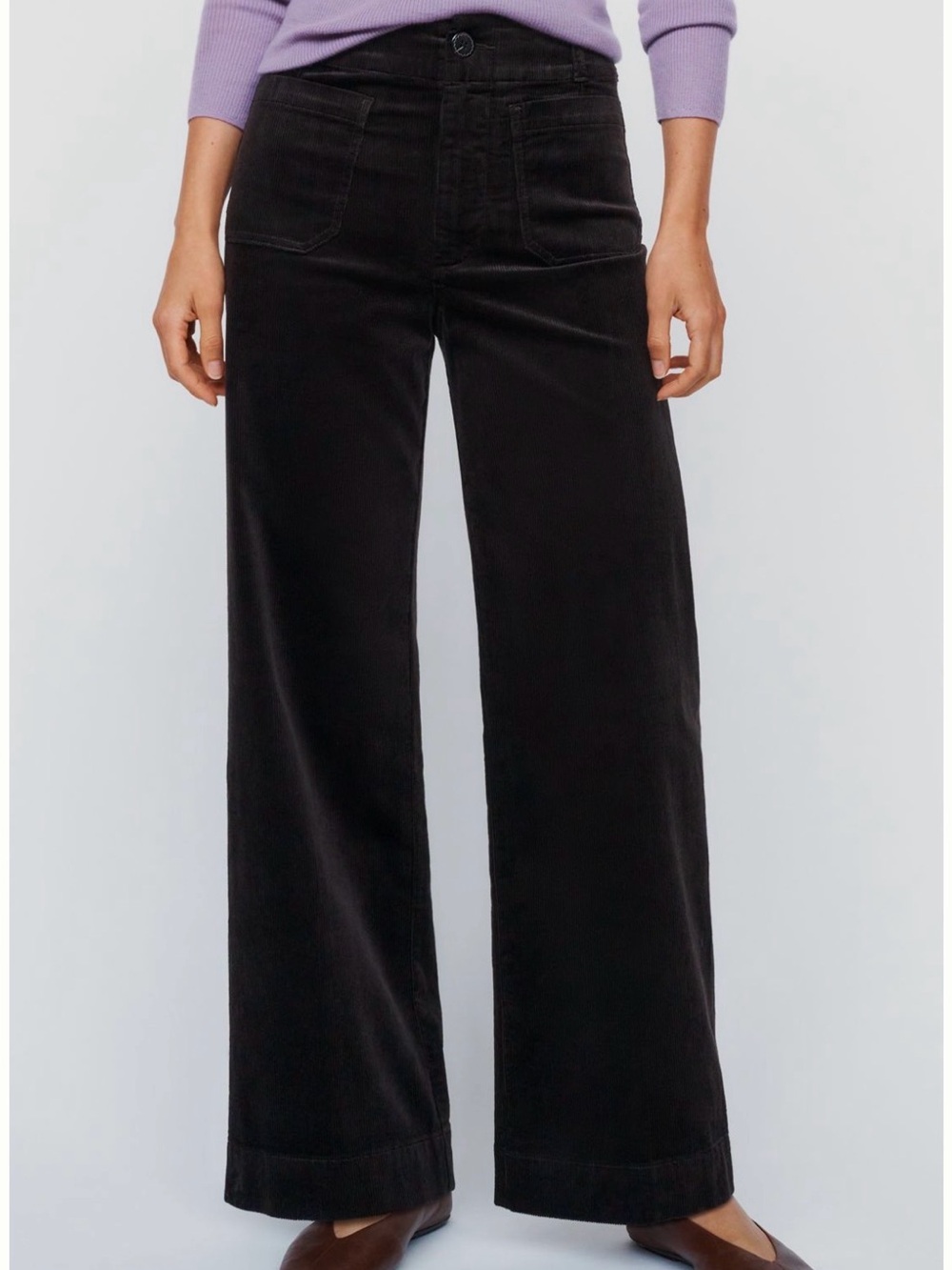 Maeve Colette Black Wide-Leg Corduroy Pants Size 31